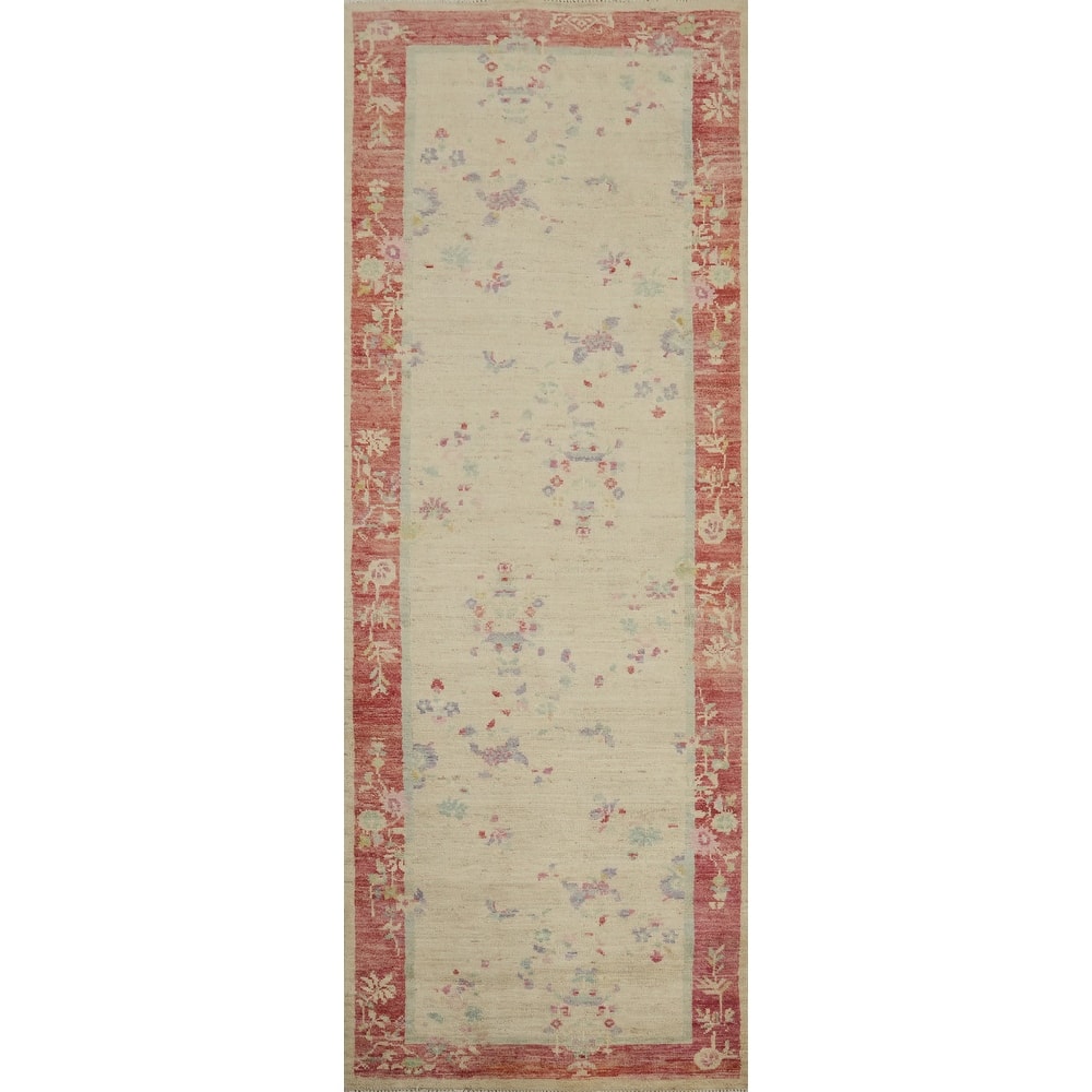 Hand Knotted Oriental 100% Wool Carpet Traditional Floral Beige & Ivories Ziegler Runner Rug - 8' 3'' X 2' 7''
