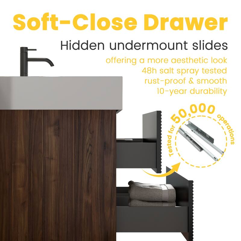 GDFStudio - Grace Floating Bathroom Vanity with Solid Surface Sink and Soft-Close Storage