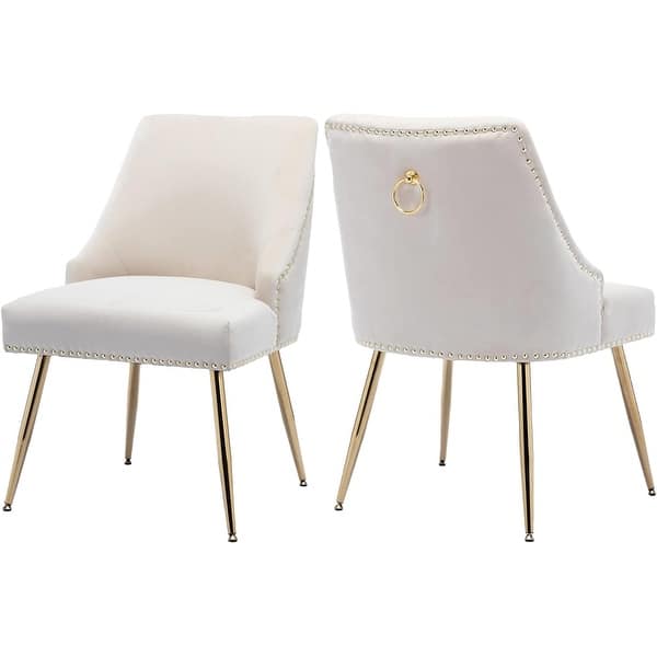 Set of 2 Velvet Dining Chairs with Gold Legs and Nailhead Trim for ...