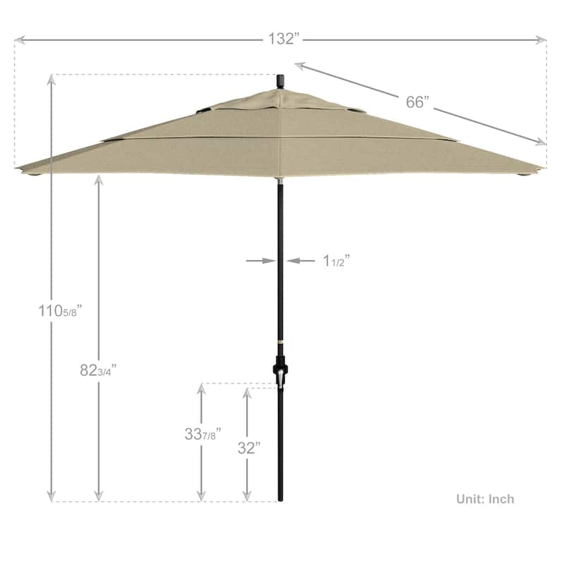 California Umbrella 11' Rd. Alum/Fiberglass Rib Patio Umb,Crank Lift/Collar Tilt, Dbl Wind Vent, Black Finish, Sunbrella Fabric