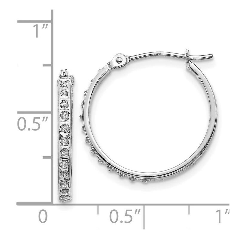 Curata 14k White Gold 20x2mm Diamond Accent Round Hinged Hoop Earrings