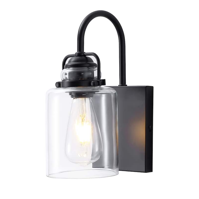 Modern Black 1-Light Cylinder Clear Glass Design Wall Sconce