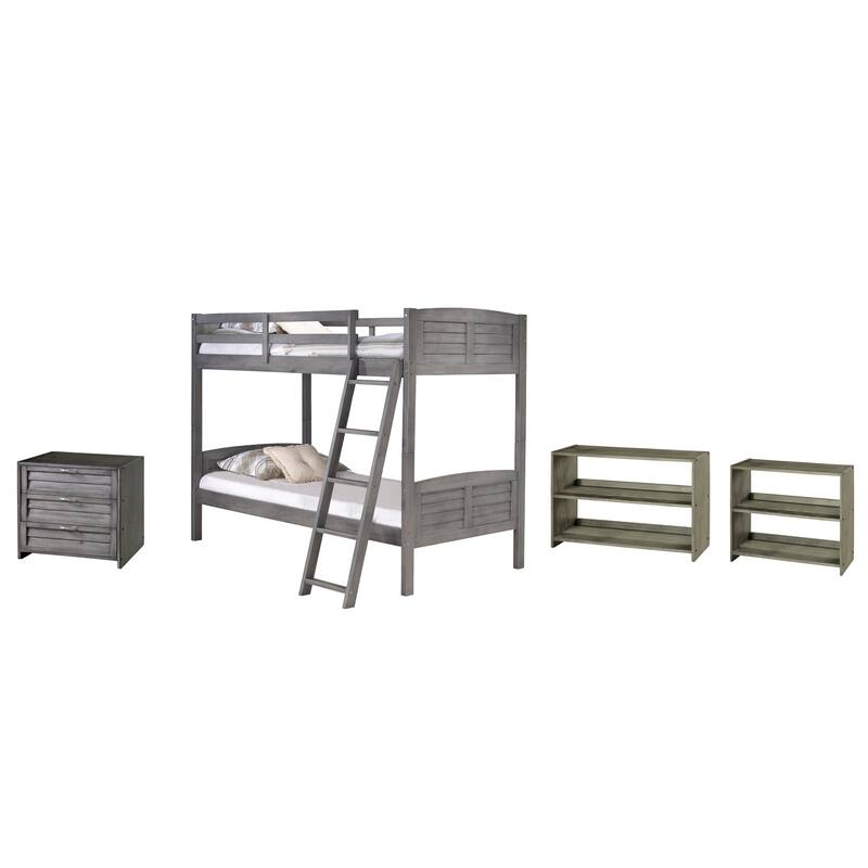 Twin over Twin Bunk with Case Goods - Bunk, 3 Drawer Chest, Bookcase, Small Bookcase
