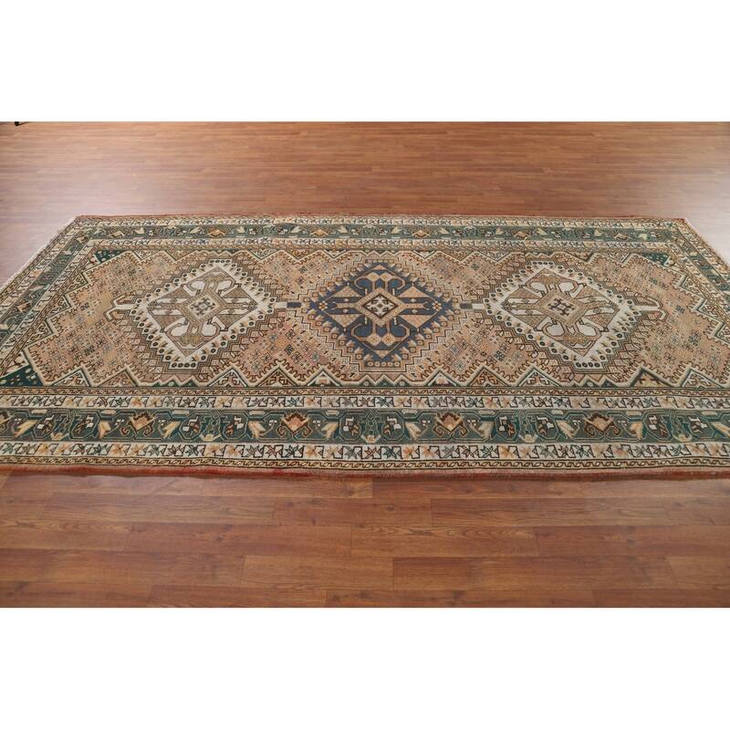 Geometric Bakhtiari Persian Vintage Rug Handmade Wool Carpet - 5'3" x 10'0"