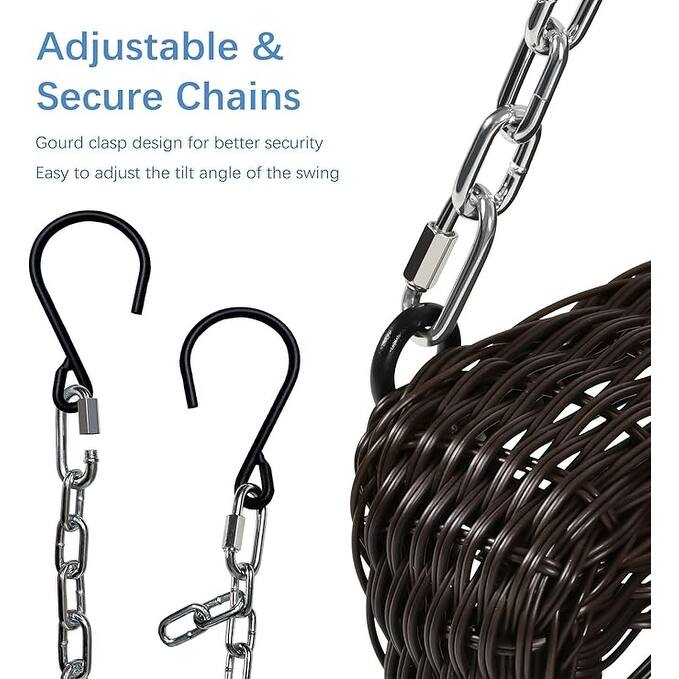 26 in. W Brown Cushion in Aluminum Frame Outdoor Porch Swing with CushionGuard and Stand