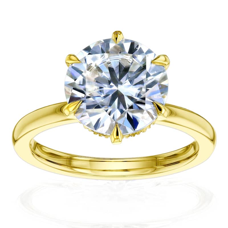 Kobelli 3 Carats Round Lab Grown Diamond Certified 14k Solid Gold Floating Hidden Halo Rosemarie Ring - Yellow - 10