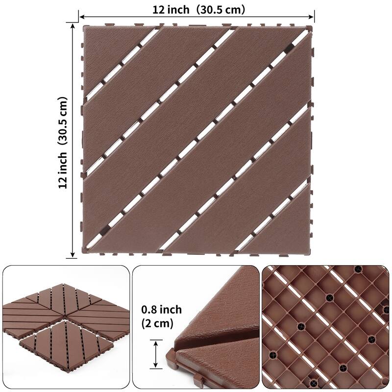 Plastic interlocking decking tiles, 44 packs of terrace decking tiles, 12 inches x 12 inches waterproof