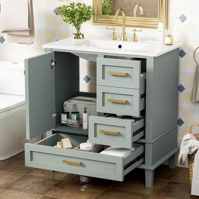 30" Bathroom Vanity ,Bathroom Cabinet with Sink Combo Set,Bathroom Storage Cabinet with a Soft Closing Door and 3 Drawers(Green)