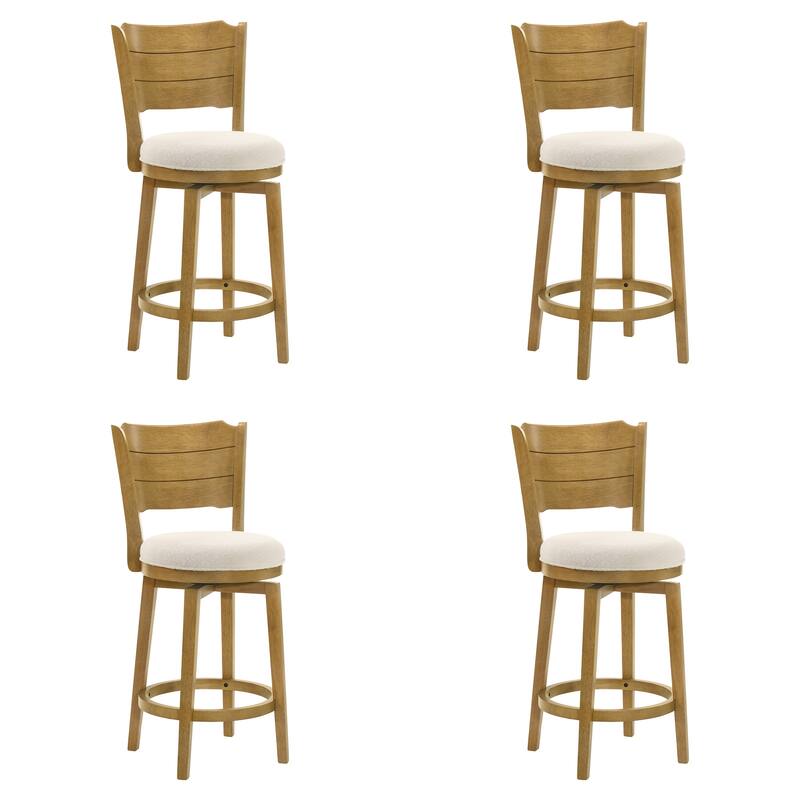 Winsley Coastal Modern Swivel Wood Counter Height Kitchen Bar Stool with White Boucle Fabric Upholstered Seat - Set of 4 - White/Amber Glow - Counter Height