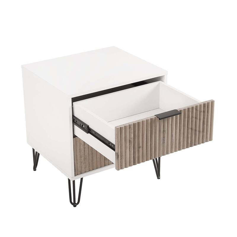 Fluted Nightstand with 2 Drawers Metal Legs Tool Free Assembly