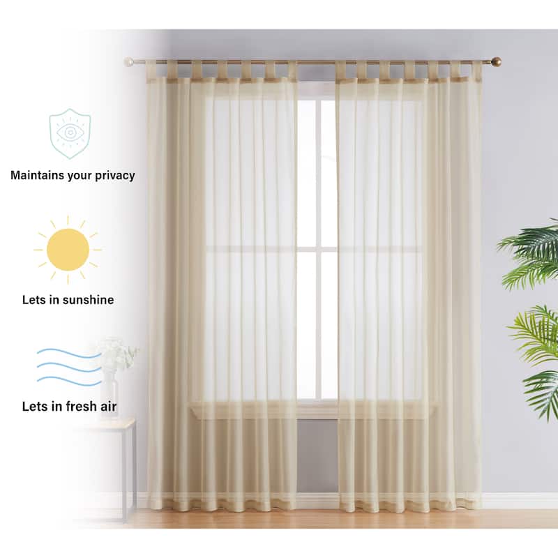 HLC.me Sheer Voile Tab Top Window Curtain Panels for Living room & Bedroom, Set of 2 panels