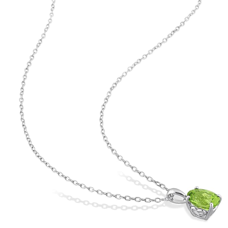 Miadora 5 3/4ct TGW Oval Peridot Solitaire Necklace and Stud Earrings Set in Sterling Silver