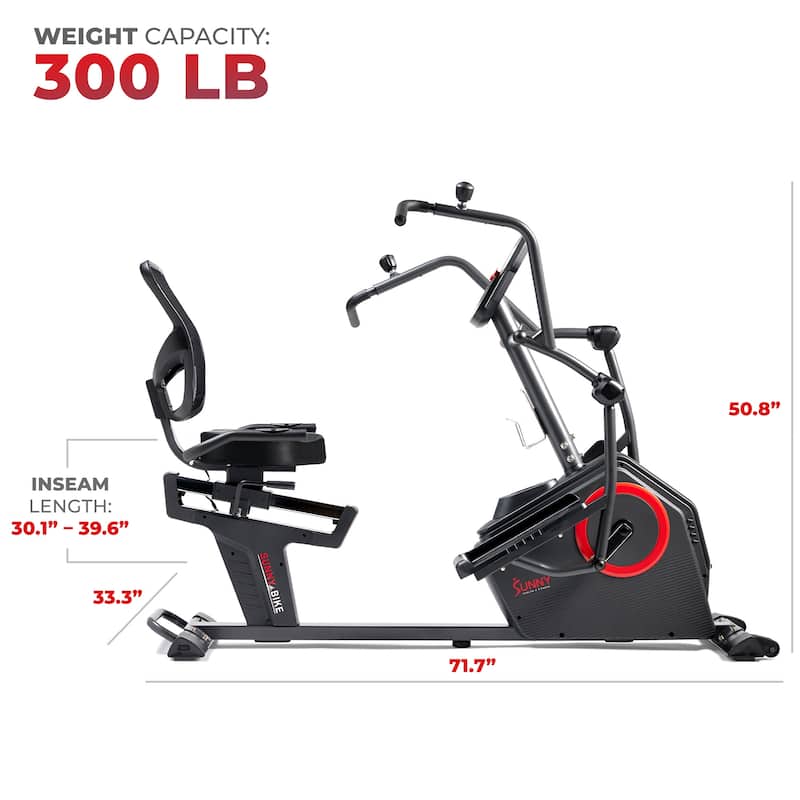Sunny Health & Fitness Electromagnetic Recumbent Elliptical Bike W/arm Exercisers SF-RBE4886SMART - Black - 72" x 33"