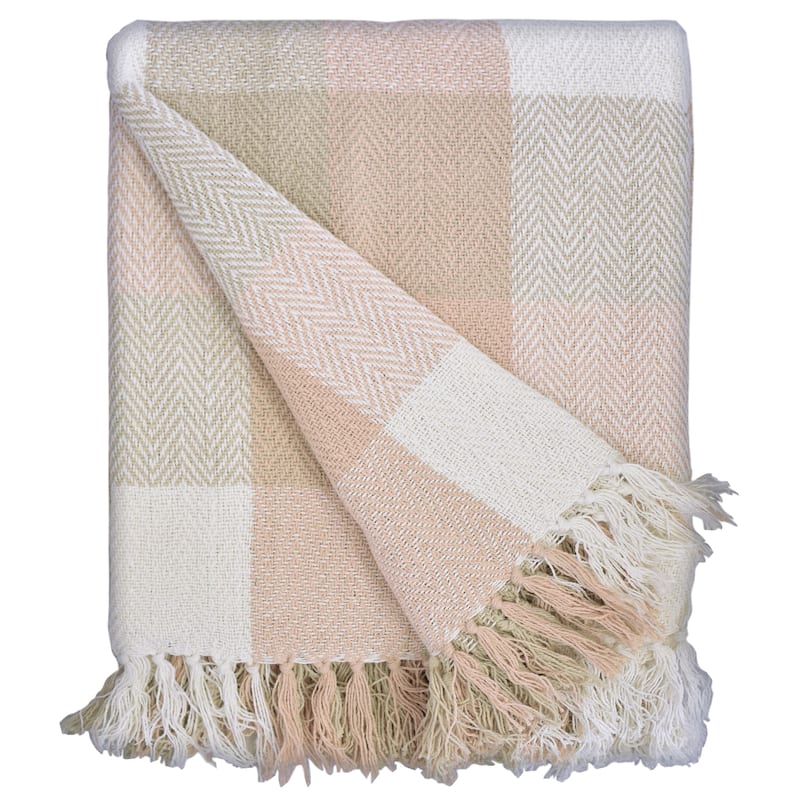Fabstyles Herringbone Checkered Cotton Throw Blanket with Fringes - 50x60 - Taupe