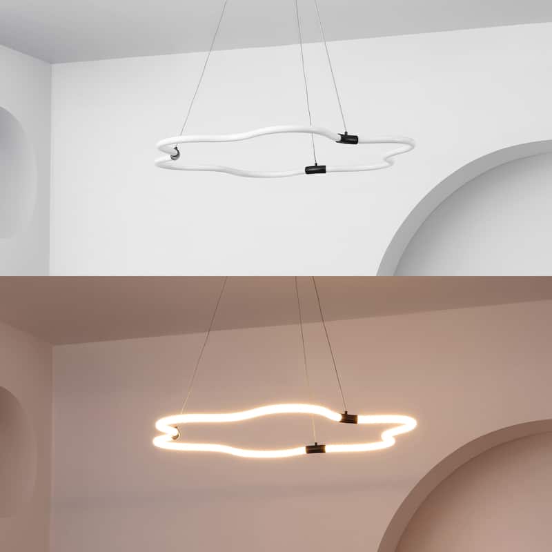 Vara 31.5" Contemporary Minimalist Metal/Acrylic Adjustable Dimmable Cloud Integrated LED Chandelier, by JONATHAN Y