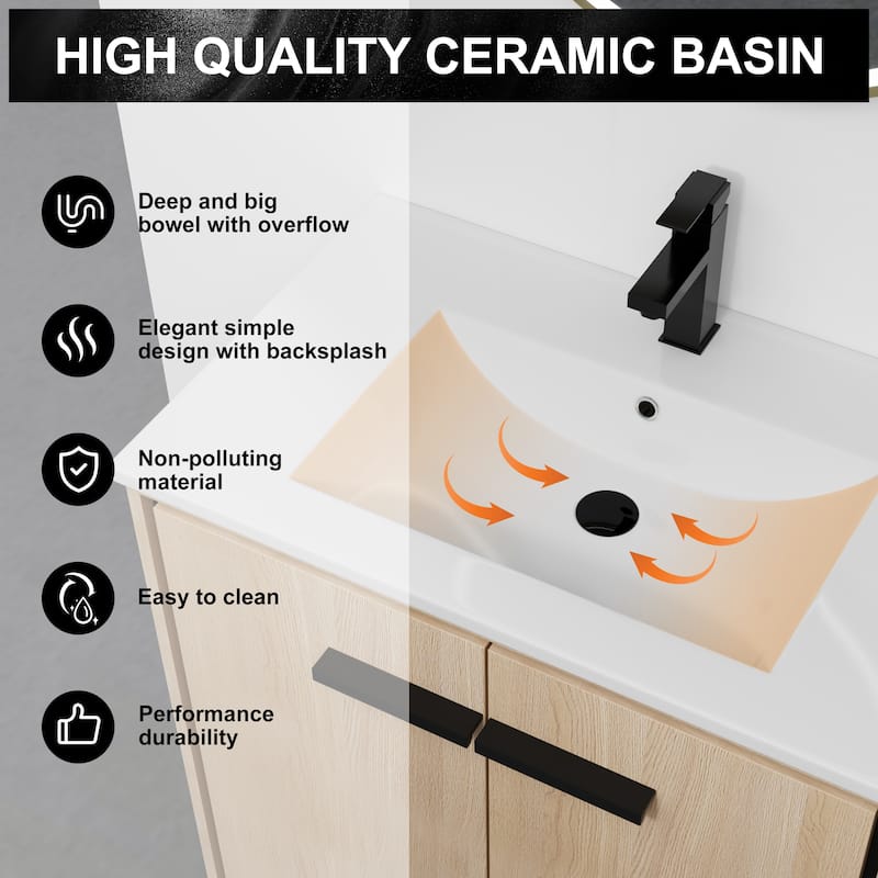 Malwee 24"/30" FreeStanding Bathroom Vanity, Floor Stand Bathroom Vanity with Sink,Soft Close Door and Adjustable shelf
