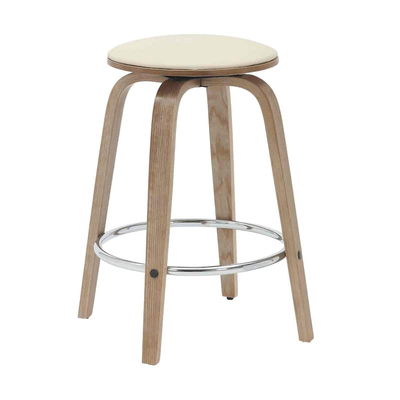 Leather Counter Stool Swivel Round Seat Poplar Wood Frame Iron Foot Rest