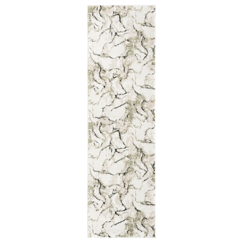 Paris Collection Abstract Cream/Green Rug - 2'1 x 7'4