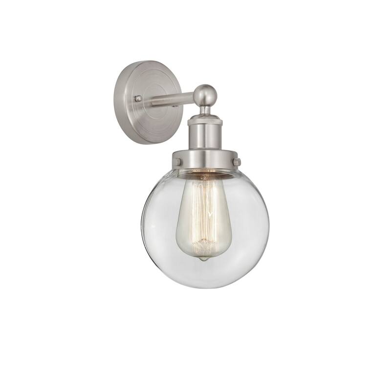 Innovations Lighting 616-1W-10-7 Beacon Sconce Beacon 10" Tall Wall - Brushed Satin Nickel / Clear
