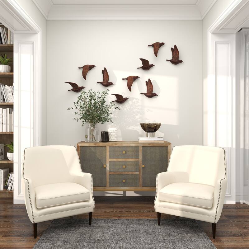Polystone Bird Distressed 3D Floating Home Wall Decor - Set of 3 Dark Brown, Silver, Gold - Roche River Decor