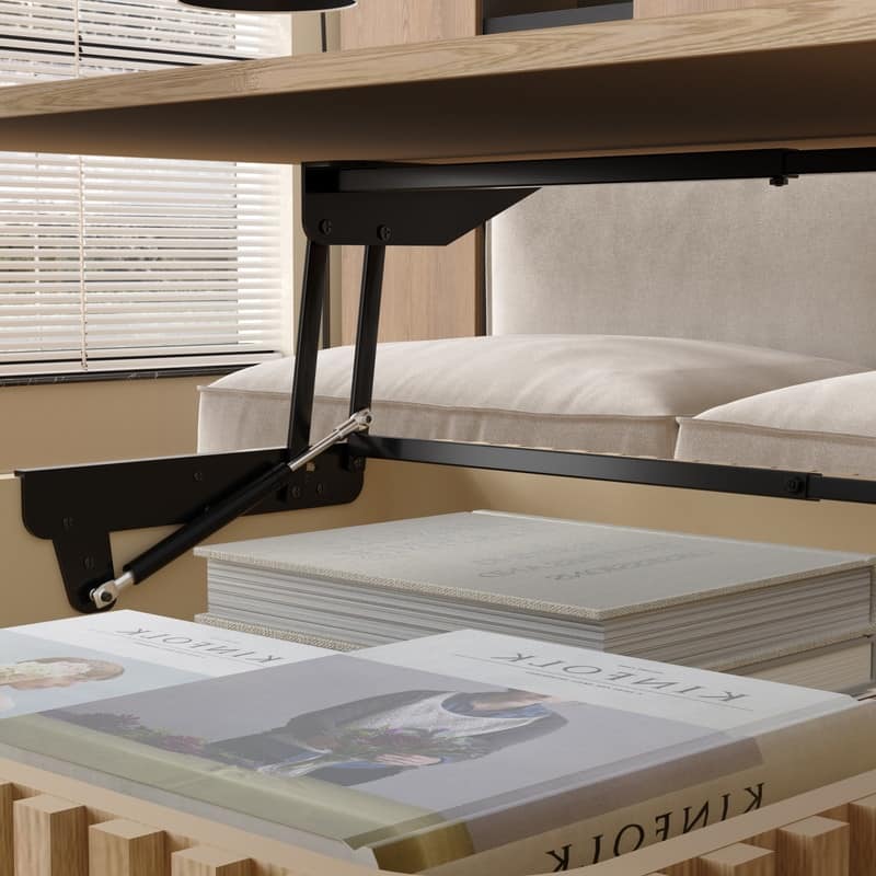 Fluted 31.5" Square Lift-Top Coffee Table with Hydraulic Mechanism for Hidden and Open Storage Solutions