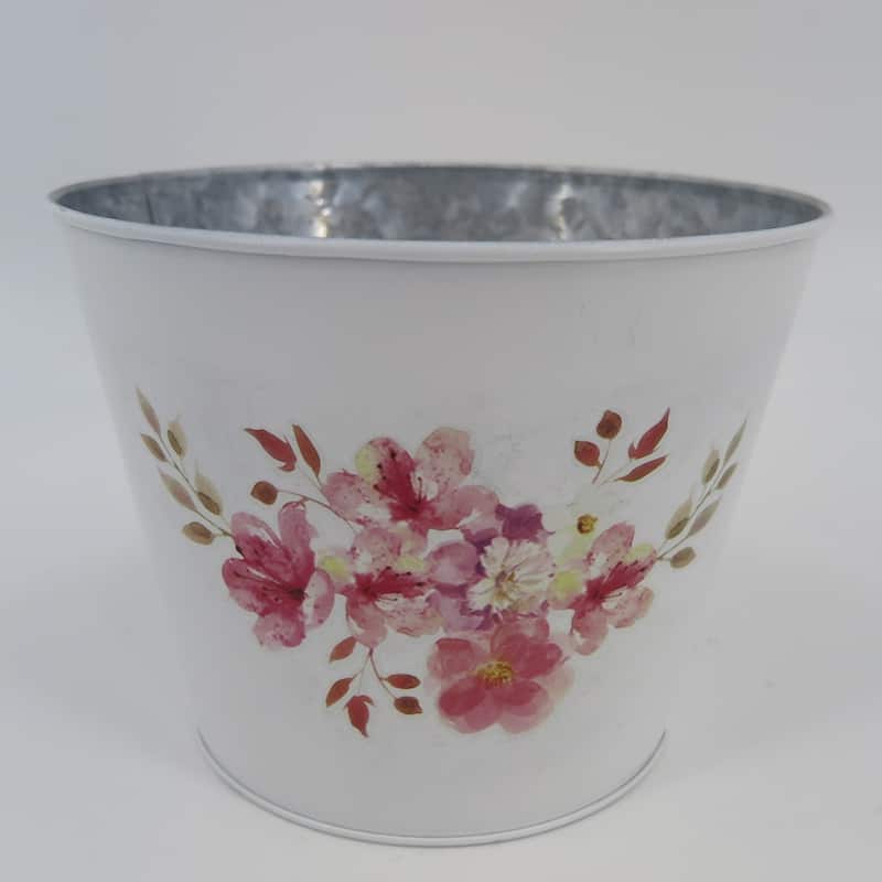 White With Antique Rose Pattern Planter