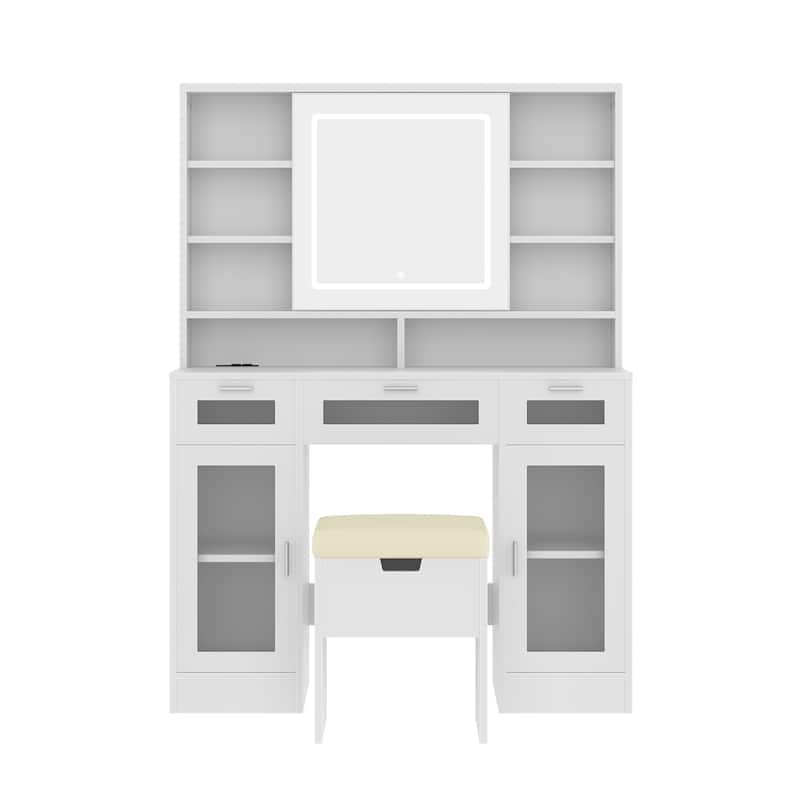 41.3" Modern Vanity Desk with Sliding LED Mirror & RGB Color-Changing Cabinets