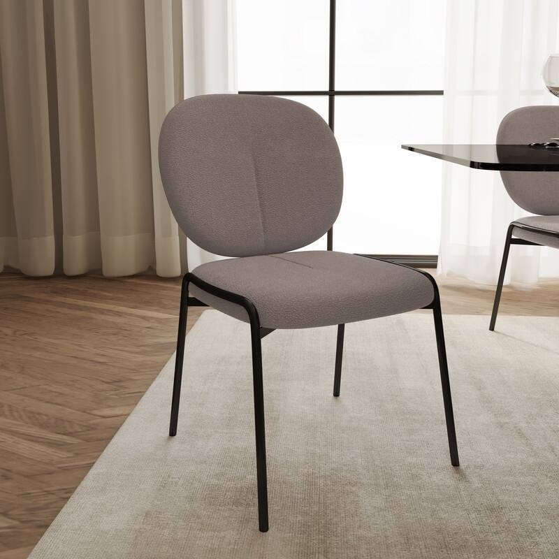 Celestial Series Boucle Armless Dining Chair with Plush Upholstered Seat and Black Iron Frame, Modern Dining Room Or Kitchen