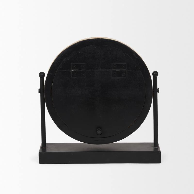Raja Matte Black Metal w/ Wood Table Clock - 10.4L x 3.2W x 11.0H