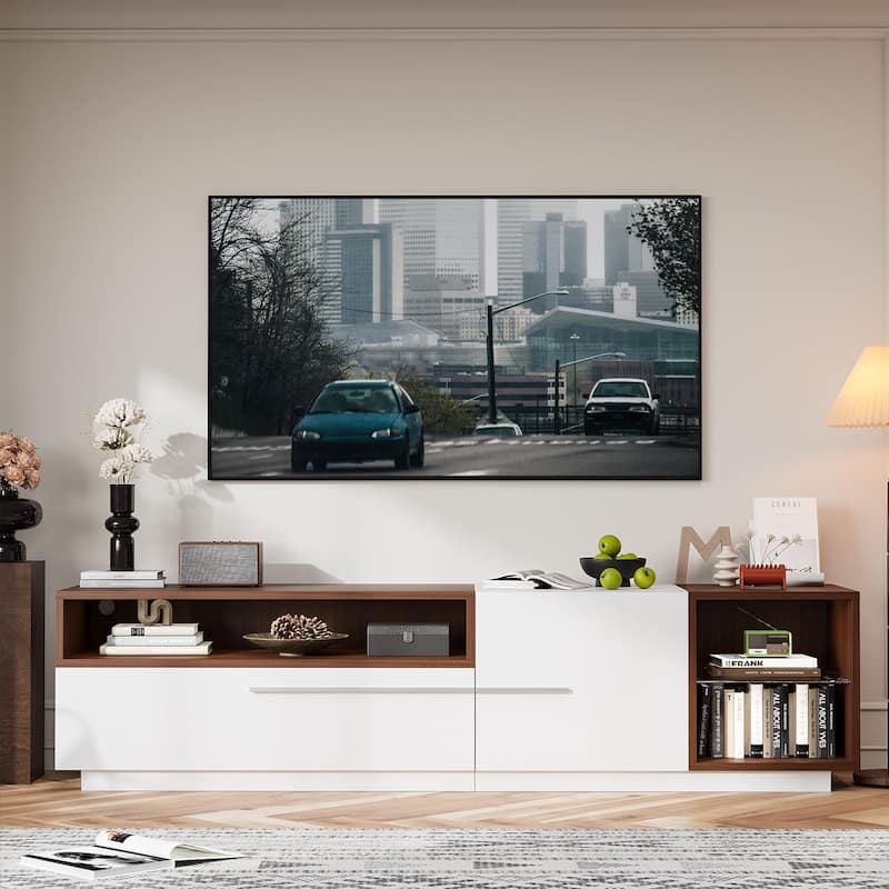 Gymojoy 71" LED TV Stand for 70-80 inch TV, Modern Entertainment Center with Storage Cabinet, Minimalist TV Console. - 71"W. - 71"W. - White.