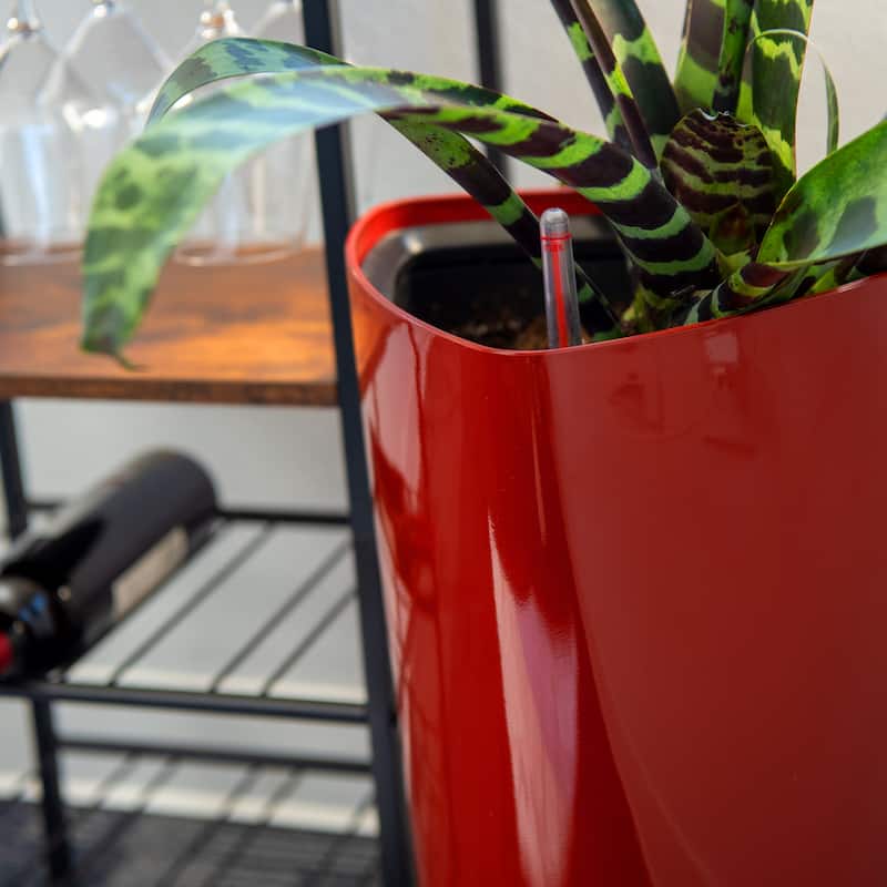 XBrand 22.4" H Plastic Self Watering Indoor Outdoor Triangle Planter Pot w/Glossy Finish, Tall Decorative Gardening Pot