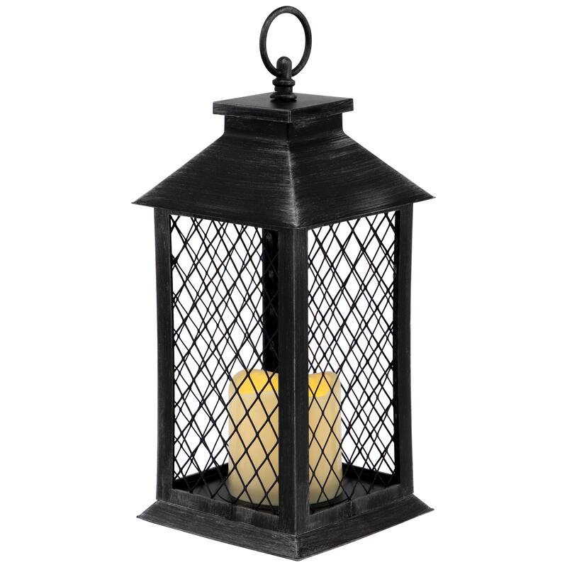 Flameless LED Brushed Mesh Candle Lantern - 11" - Black