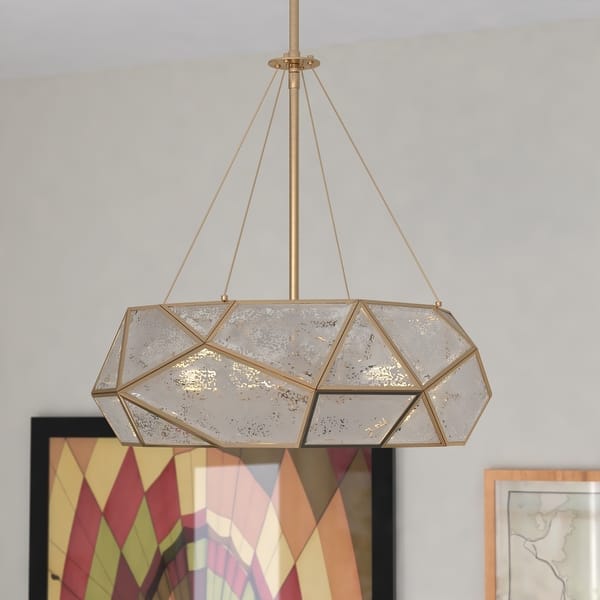 slide 2 of 12, Euclid Mercury Glass/ Brass Mid-Century Modern Pendant Light 20-in W x 24.5-in H x 20-in D - Aged Brass