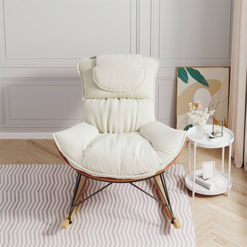 Single Leisure Lounge Chair, Balcony Rocking Chair with Detachable Cushion