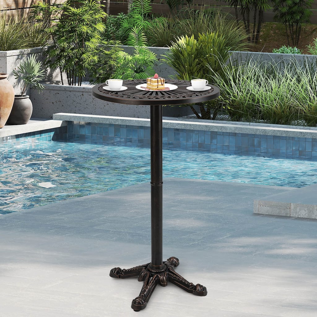 Costway 24” Patio Round Bar Table with Carved Texture for Garden - Bronze - See Details