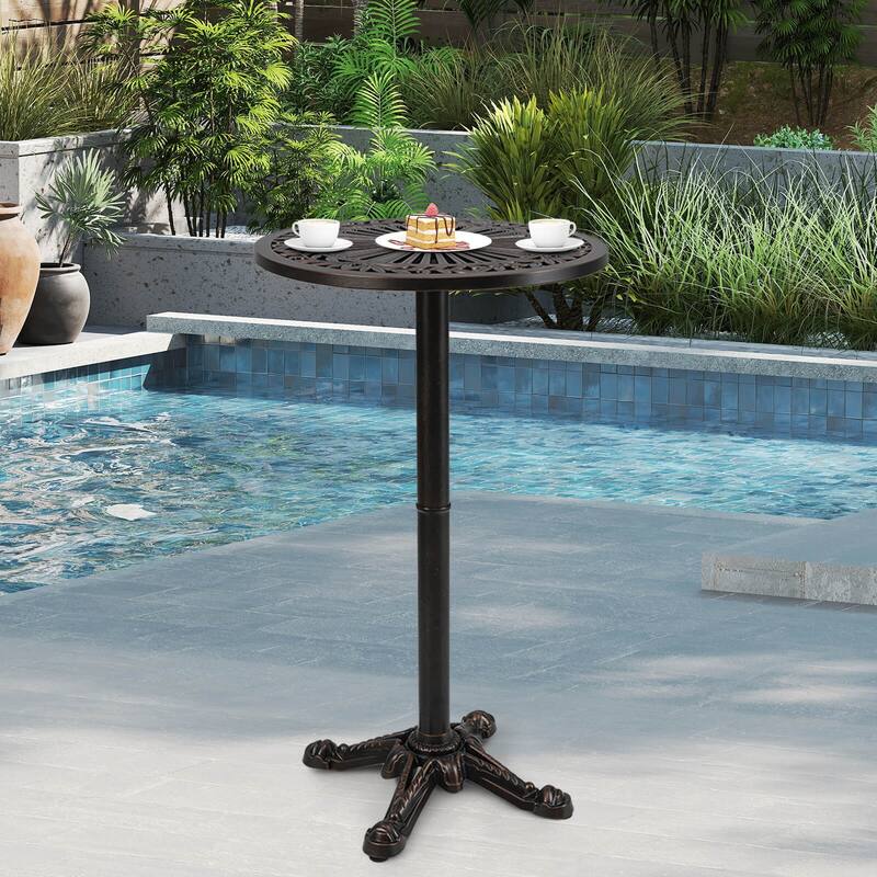 Costway 24” Patio Round Bar Table with Carved Texture for Garden - Bronze - See Details - Bronze