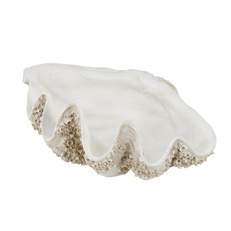 White Polystone Large Textured Shell Decorative Sculpture