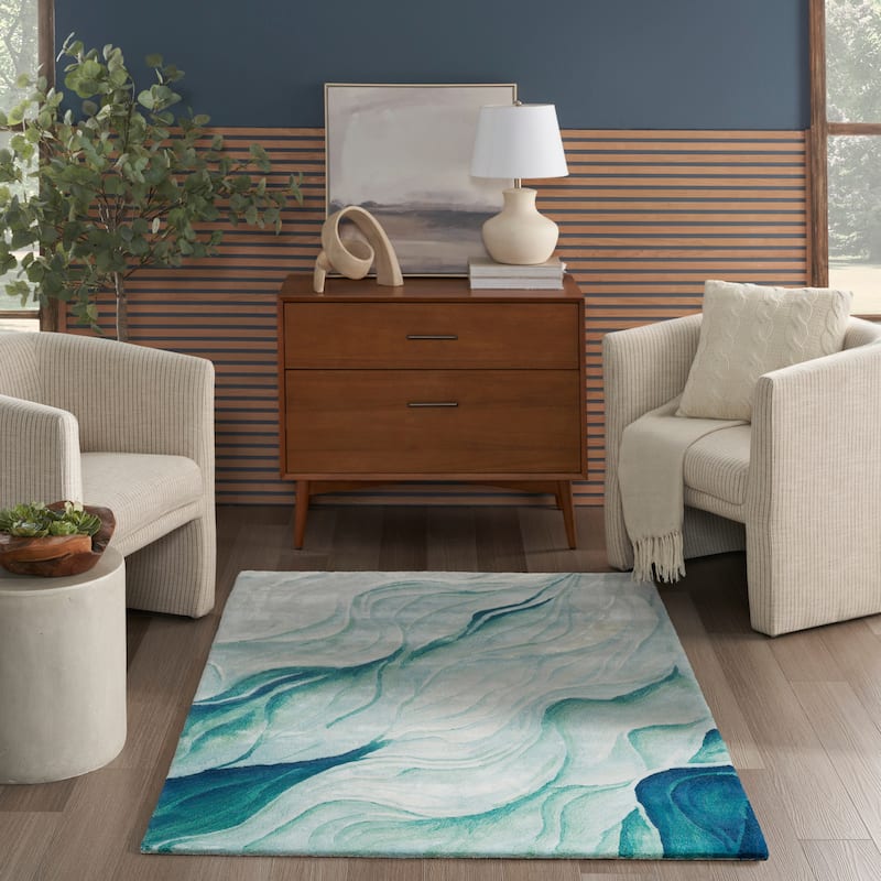 Nourison Prismatic Silver Green Modern Luxe Hand-Tufted Indoor Rug