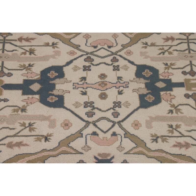 Beige / Ivory Oushak Oriental Area Rug Handmade Wool Carpet - 8'0"x 9'11"