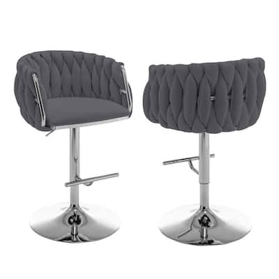 Best Quality Furniture Adjustable Velvet Upholstered Barstool w/ Chrome Finish Base (Set of 2)