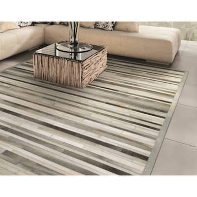 Handmade Vail Willow Ridge Gray- Ivory Cowhide Leather Area Rug