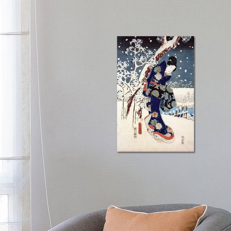 iCanvas "Snow Scene in the Garden of a Daimyo, part of Triptych " by Utagawa Hiroshige Canvas Print - 26x18x1.5