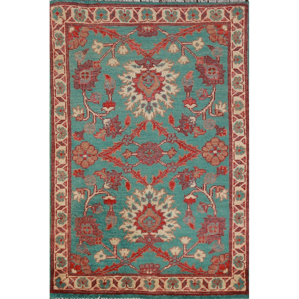 Turquoise Kazak Oriental Foyer Rug Hand-Knotted Wool Carpet - 2'0"x 3'0"