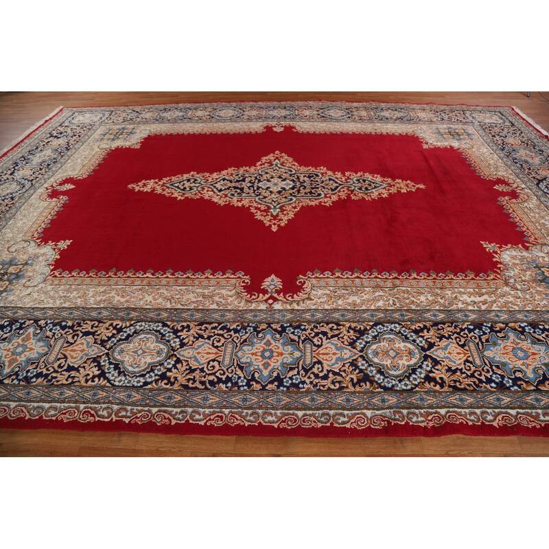 Hand Knotted Oriental 100% Wool Carpet Traditional Floral Red Kerman Area Rug - 15' 8'' X 11' 7''