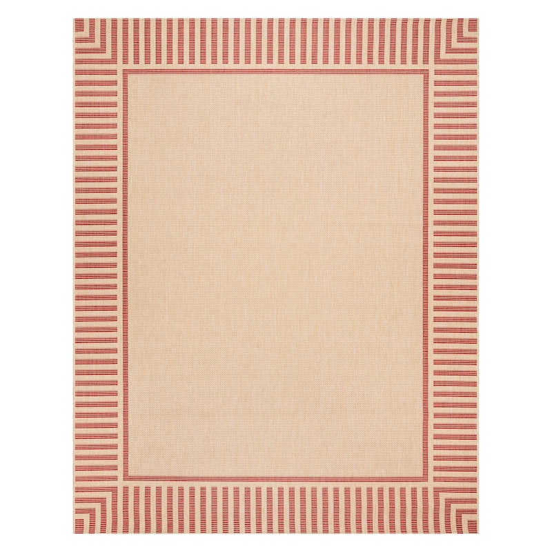Gertmenian Paseo Kiano Modern Stripe Border Polypropylene Flatweave Indoor/ Outdoor Area Rug - 6'6"x9'6" - Sand/ Red