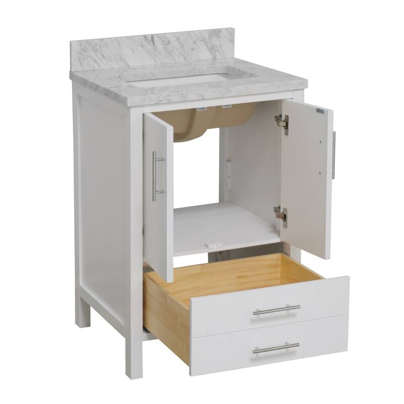 KitchenBathCollection California 24" Bathroom Vanity with Carrara Marble Top