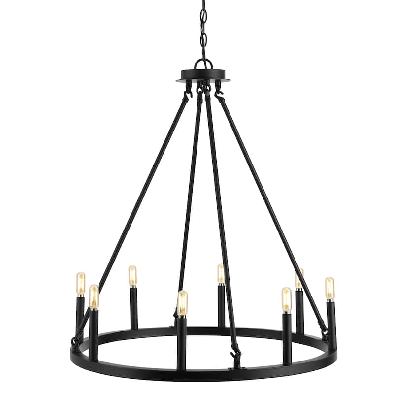 Gio Ring Iron Rustic Farmhouse LED Chandelier, by JONATHAN Y