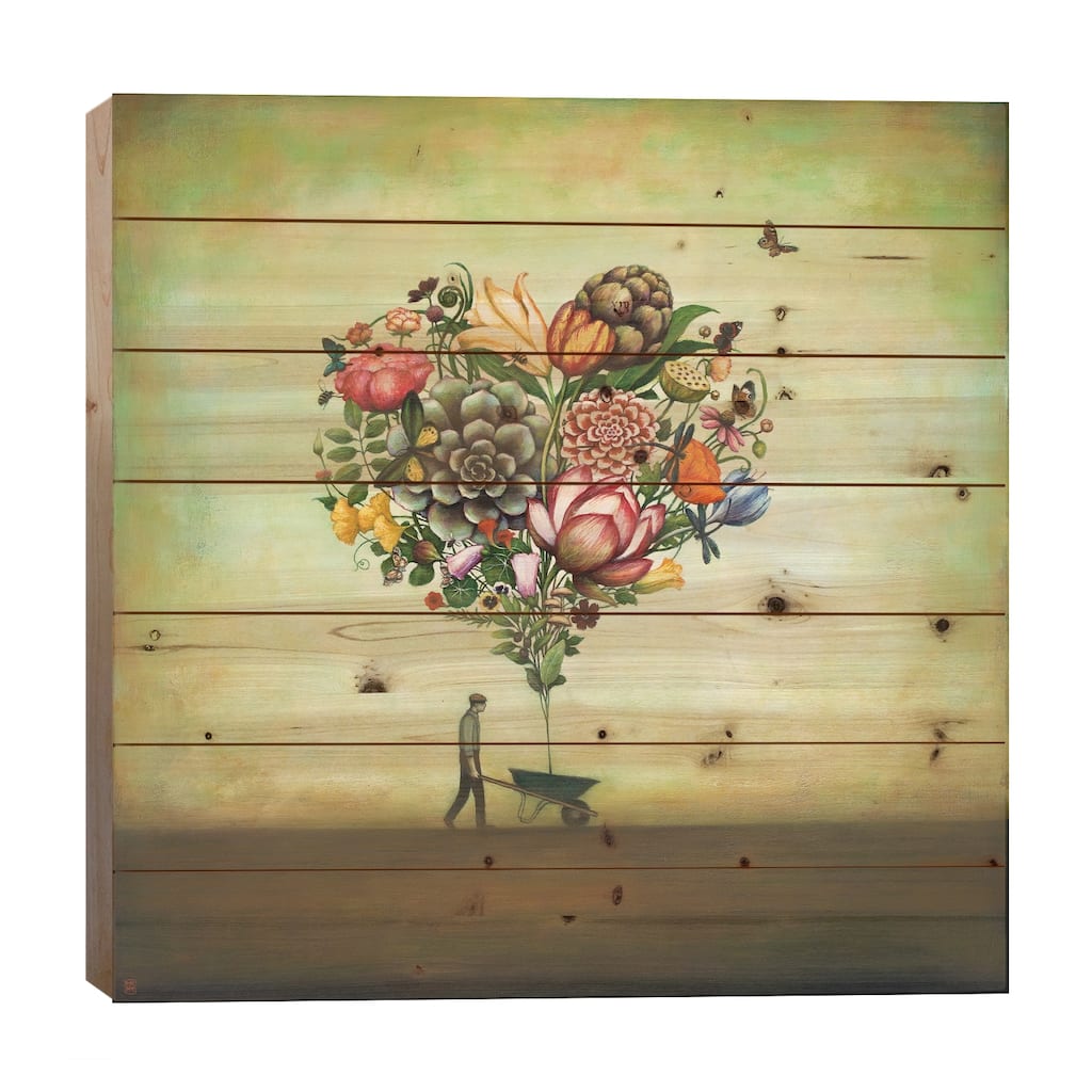 Big Heart Botany Print On Wood by Duy Huynh - Multi-Color