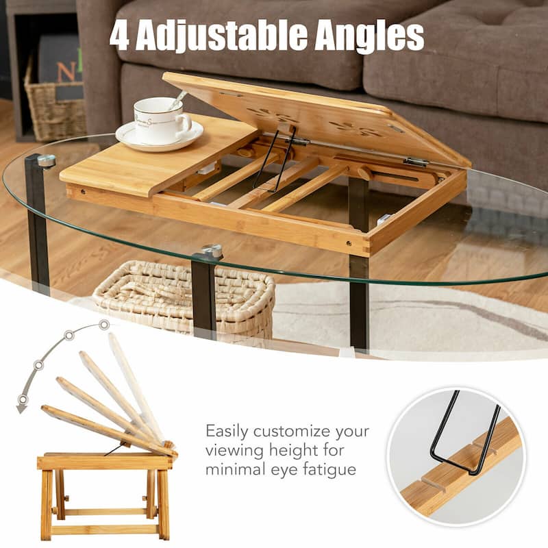 Bamboo Laptop Desk Adjustable Folding Bed Tray w/Drawer
