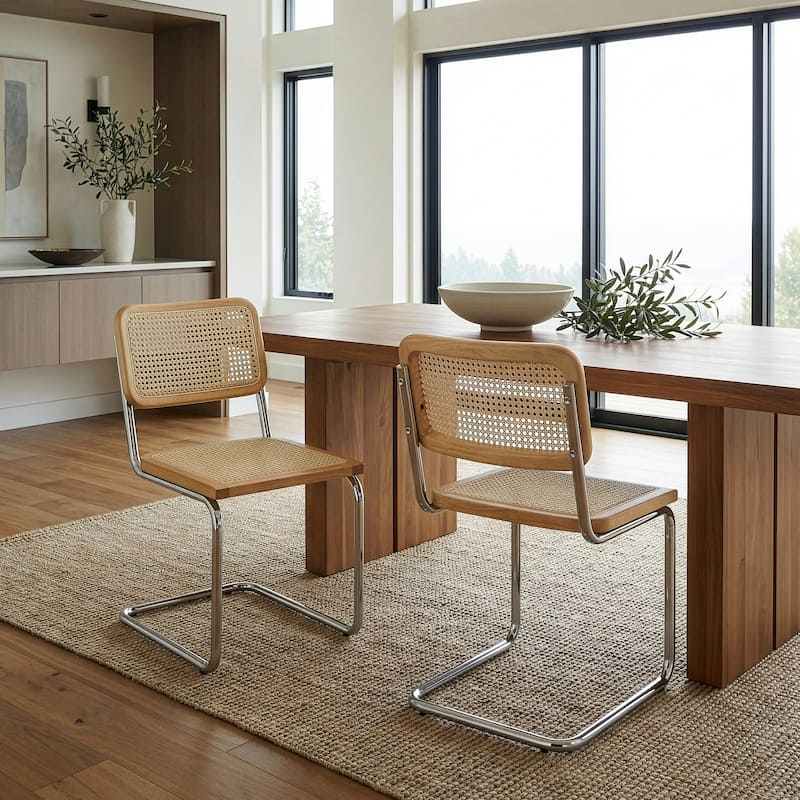 Set of 2 Barnaby Natural Wooden Dining Chair with Chrome Legs